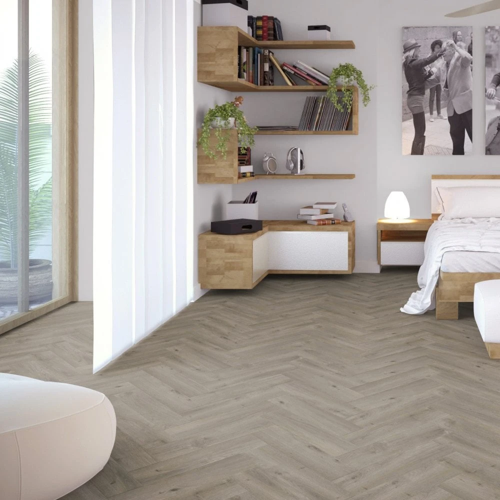 Liberty Floors Grey Oak - Herringbone SPC 5.5mm Rigid Core Vinyl Flooring (219442) - Image 5