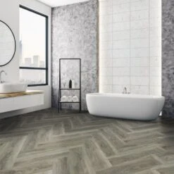 Liberty Floors Signature Grey - Lifestyle SPC Herringbone 5.5mm Rigid Core Vinyl Flooring (324720)