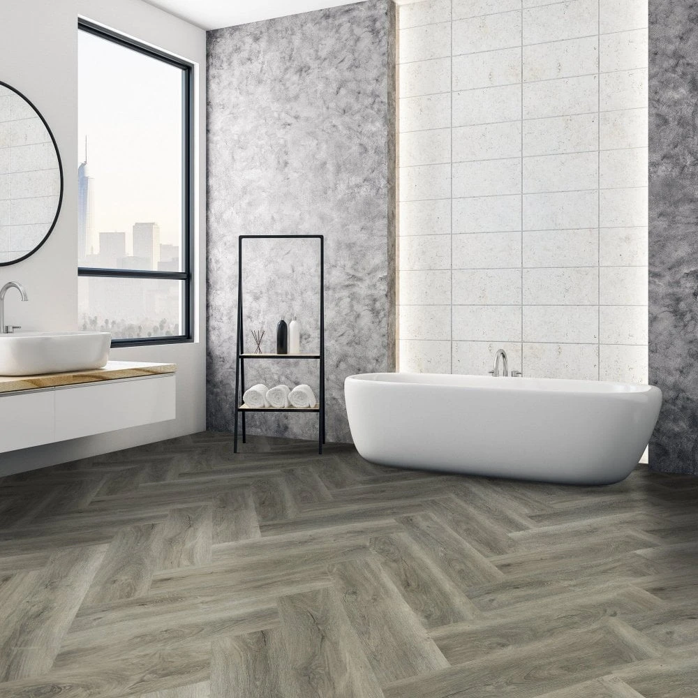 Liberty Floors Signature Grey - Lifestyle SPC Herringbone 5.5mm Rigid Core Vinyl Flooring (324720)