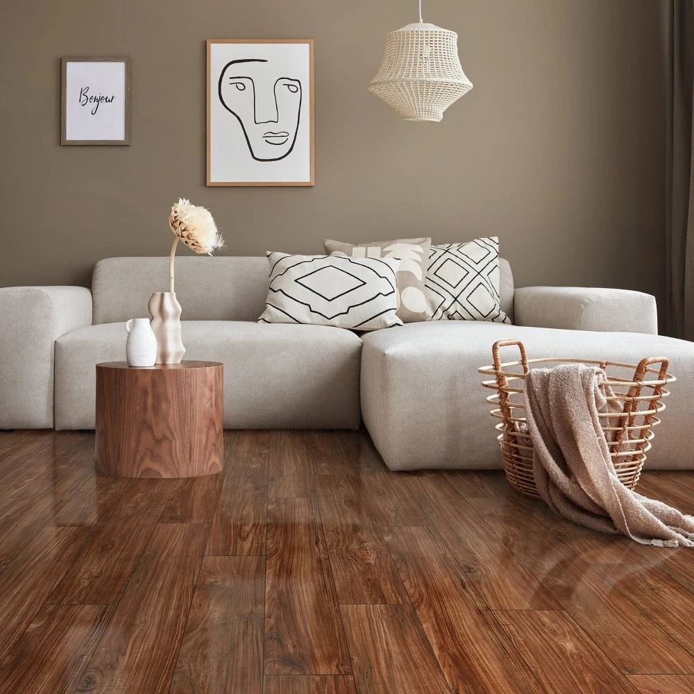 Liberty Floors Walnut - Lustre 8mm High Gloss Laminate Flooring (217785) - Image 4